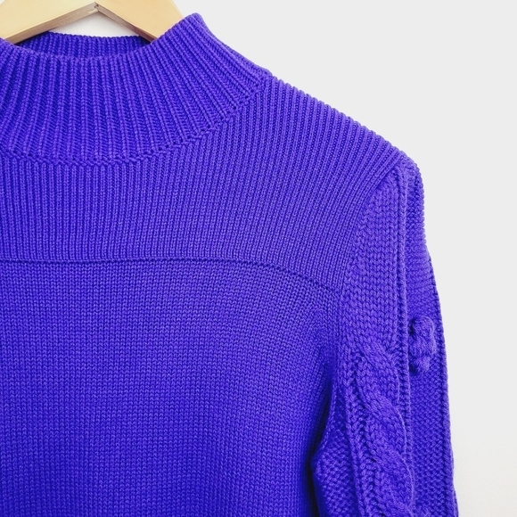 Anthropologie | Maeve Purple Kiara Textured Bobble Sleeve Mock Neck Sweater - Picture 4 of 9